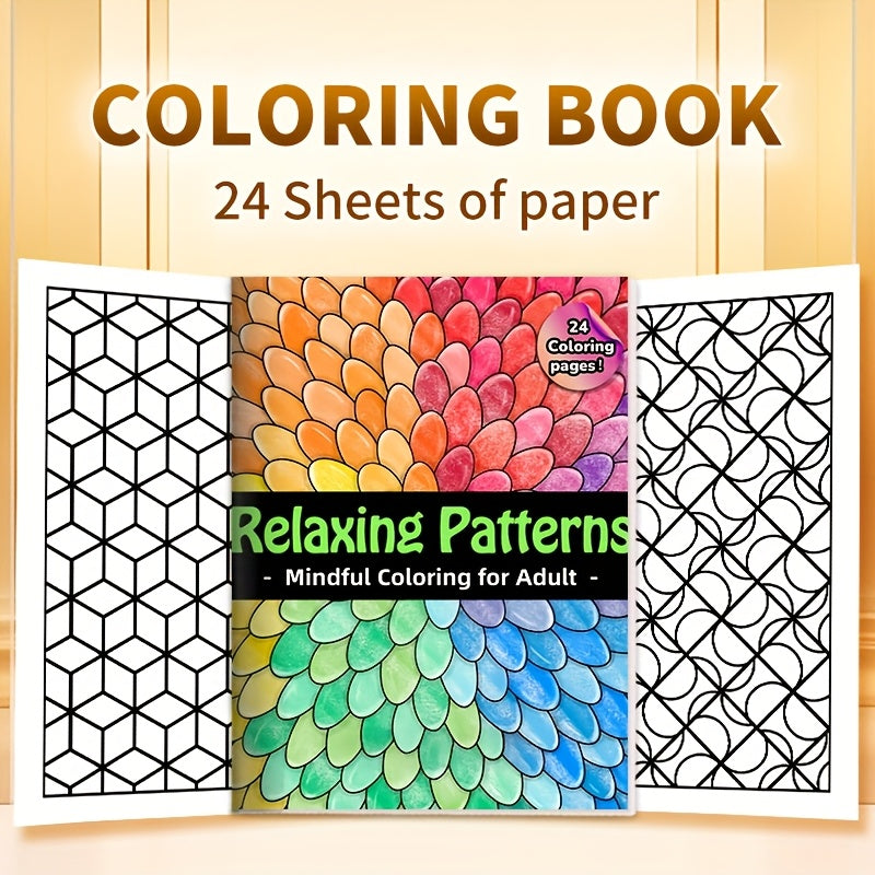 24 Page Adult Coloring Book Bold Geometric Patterns Smooth Cover Perfect Gift