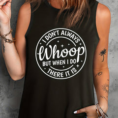  Casual Tank Top Women's Plus Slogan Print Round Neck