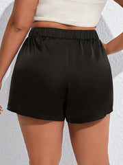  Casual Shorts Women's Plus Solid Hollow Out Elastic High Rise Shorts