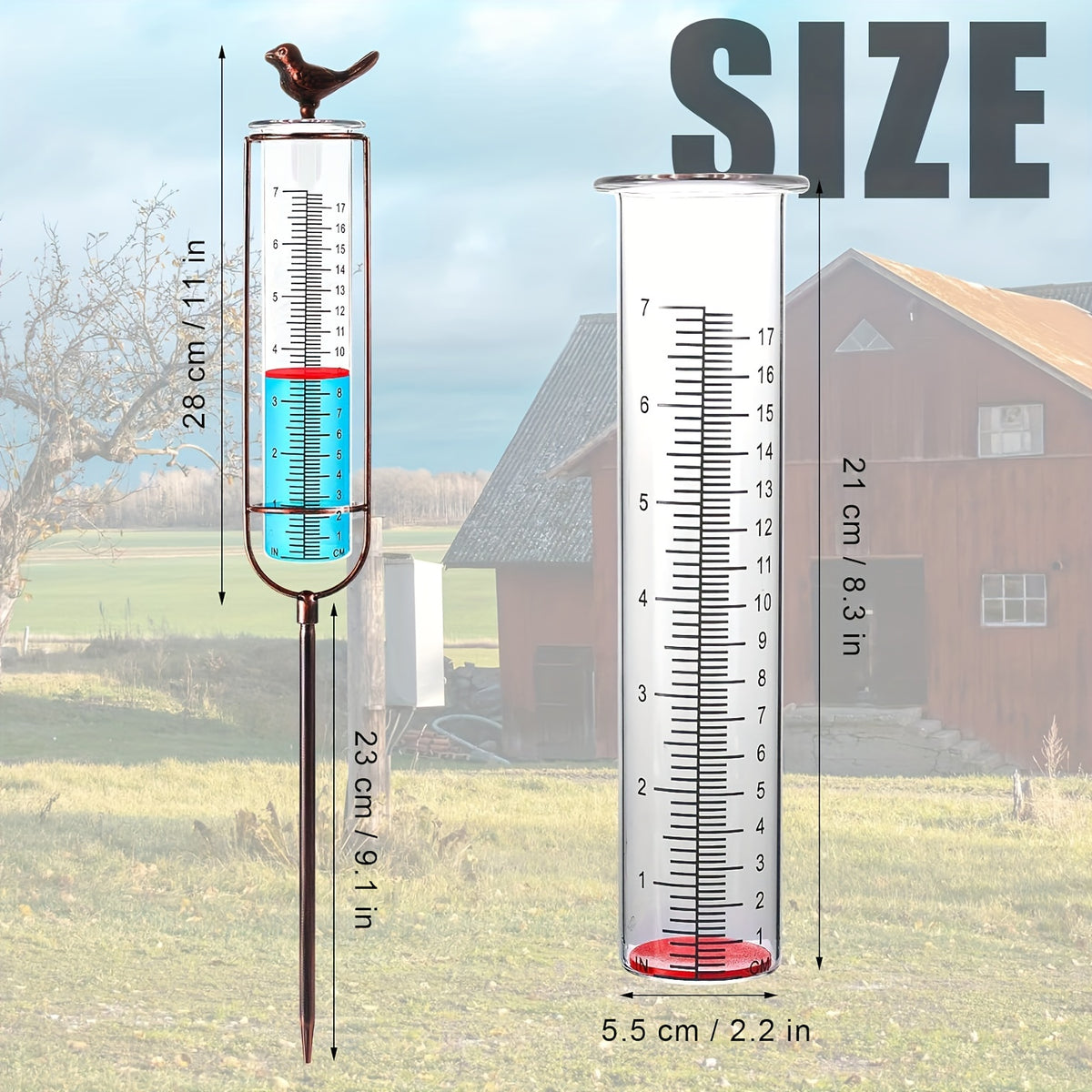 Bird Glass Rain Gauge With Stake And Gasket Metal Frame Outdoor Garden Decor