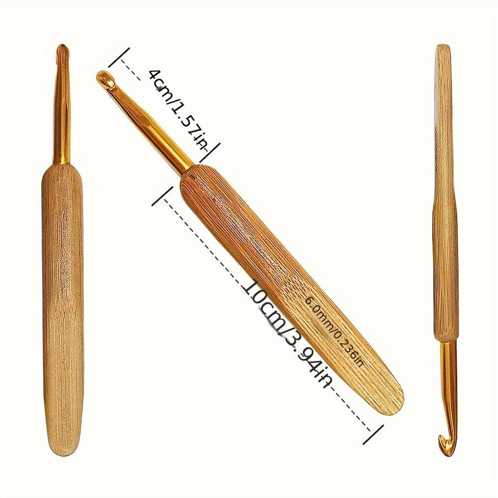 9pcs Crochet Hook Set Bamboo Handle Aluminum Knitting Needle Yarn DIY Tool