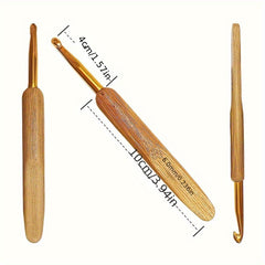 9pcs Crochet Hook Set Bamboo Handle Aluminum Knitting Needle Yarn DIY Tool