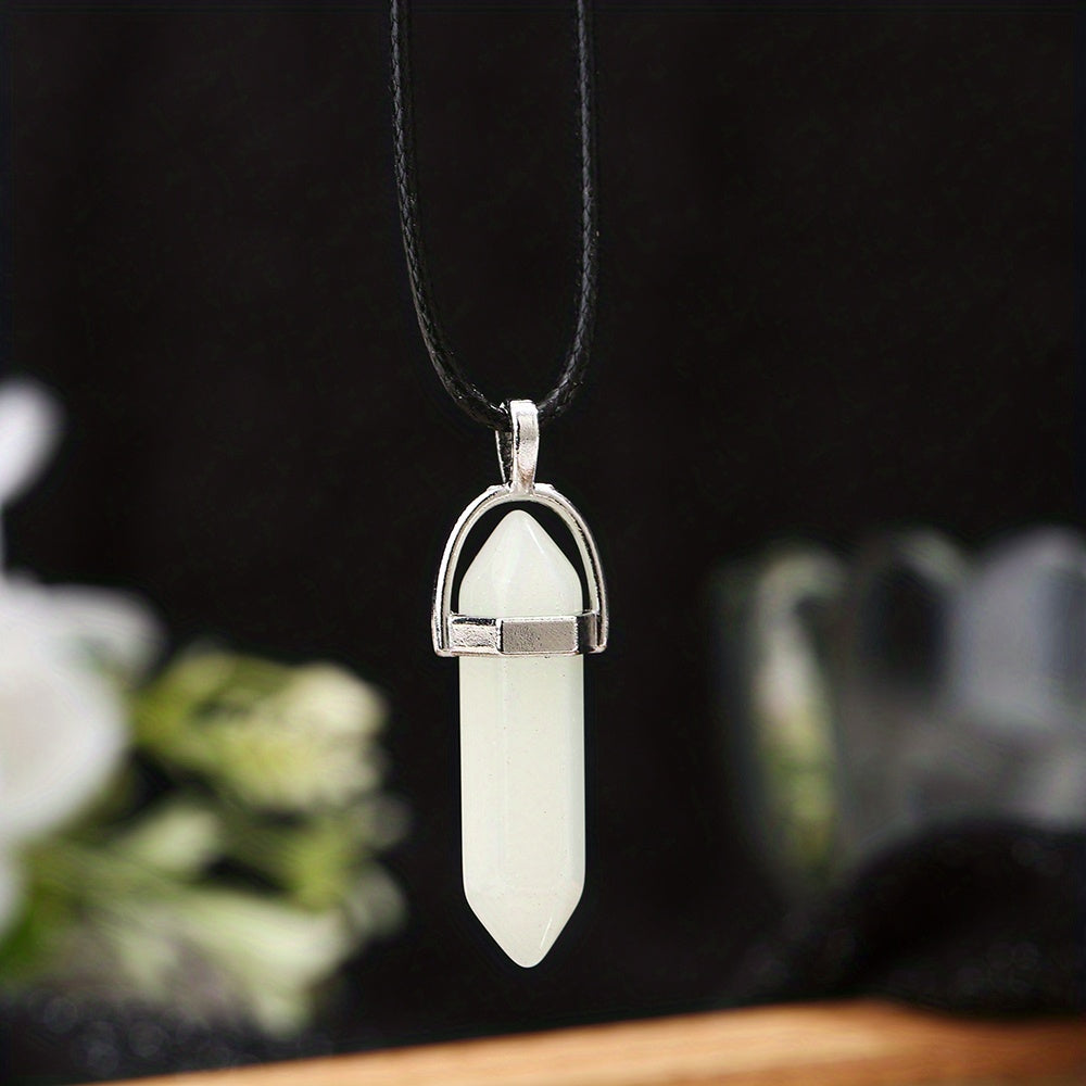 Moonstone Glow Crystal Necklace - Aqua Glowing Glass Crystal Point