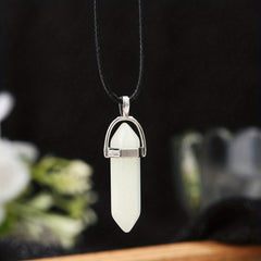 Moonstone Glow Crystal Necklace - Aqua Glowing Glass Crystal Point