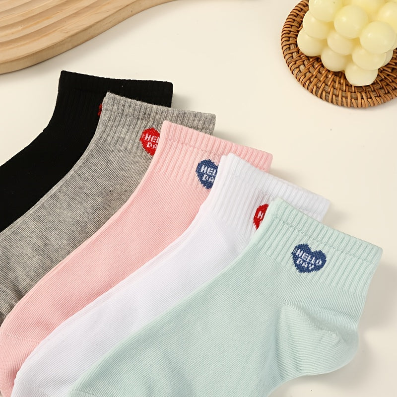 5 Pairs Heart Print Socks Women's Short Stockings