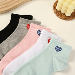 5 Pairs Heart Print Socks Women's Short Stockings
