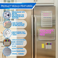 2 PCS 22" Clear Weekly Meal Planner Acrylic Magnetic Board