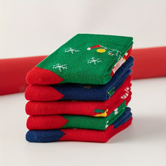 5 Pairs Kids Christmas Crew Socks Fun Novelty Children's Socks