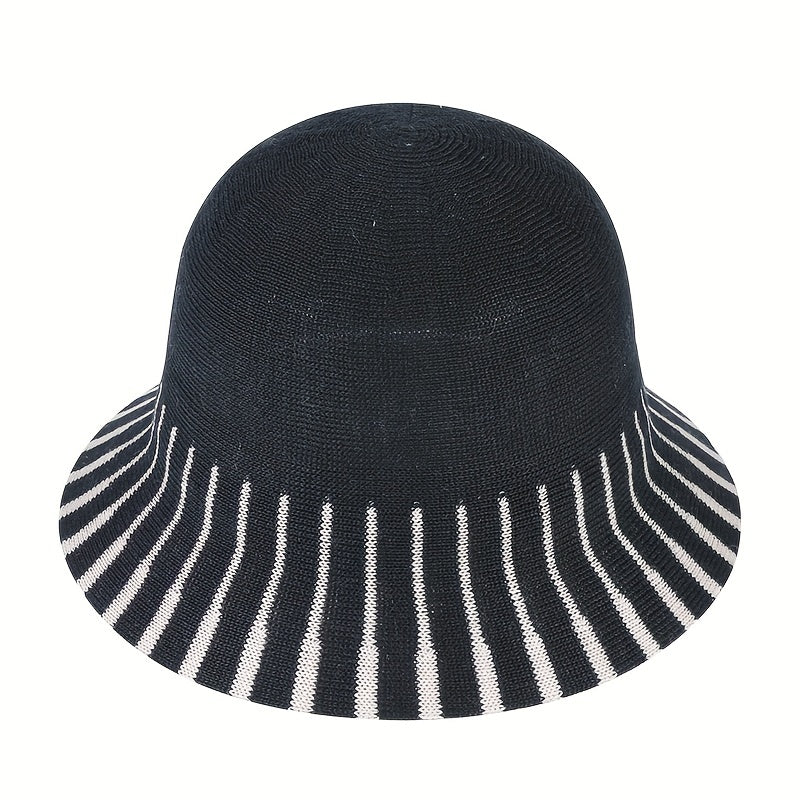 Stripe Jacquard Bucket Hat Sunscreen Summer Sun Hat Women's Casual Cloche Hats