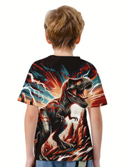 Dinosaur Print Boy's Casual Short Sleeve Tee