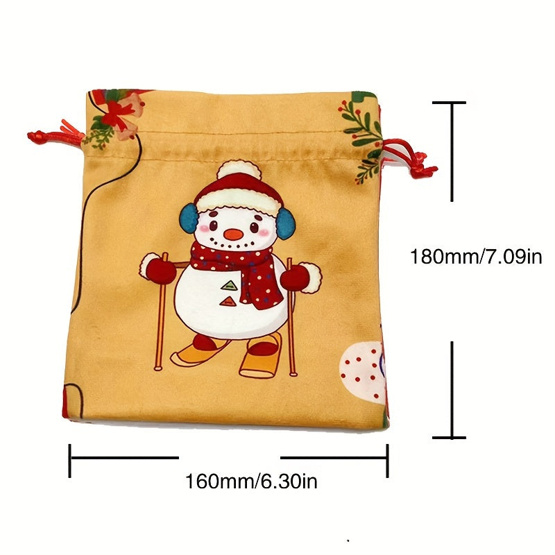 Snowman Train Pattern Drawstring Bags Gift Packaging Bag Handbag