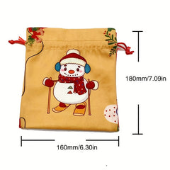 Snowman Train Pattern Drawstring Bags Gift Packaging Bag Handbag