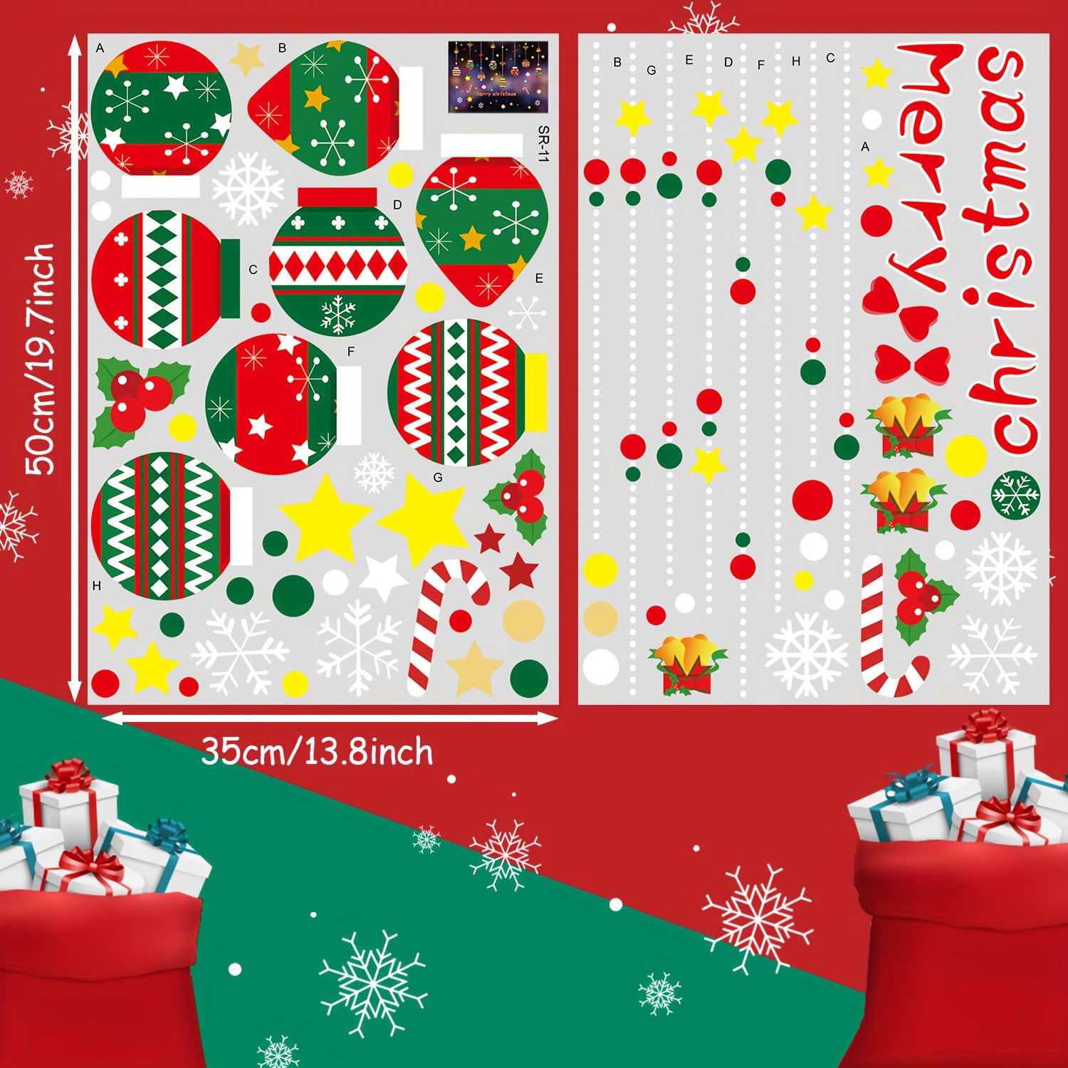 Christmas Window Clings with Snowflakes Ornaments Gift Pattern
