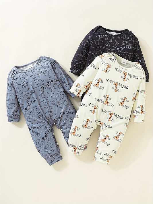 Baby Boys Gift Soft Loungewear Set Long Sleeve Rompers 3pcs