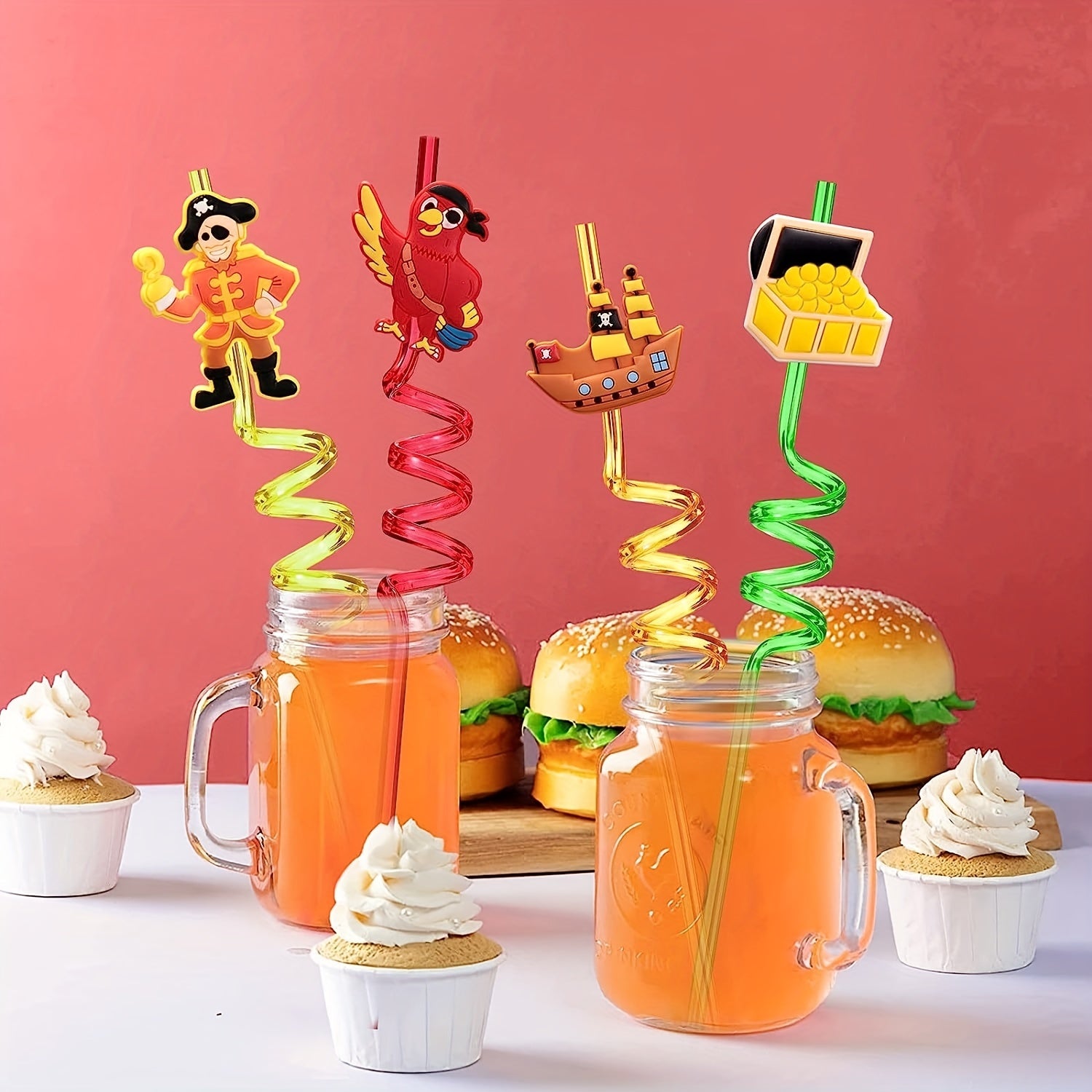 4pcs Pirate Party Favors Reusable Pirate Straws for Halloween