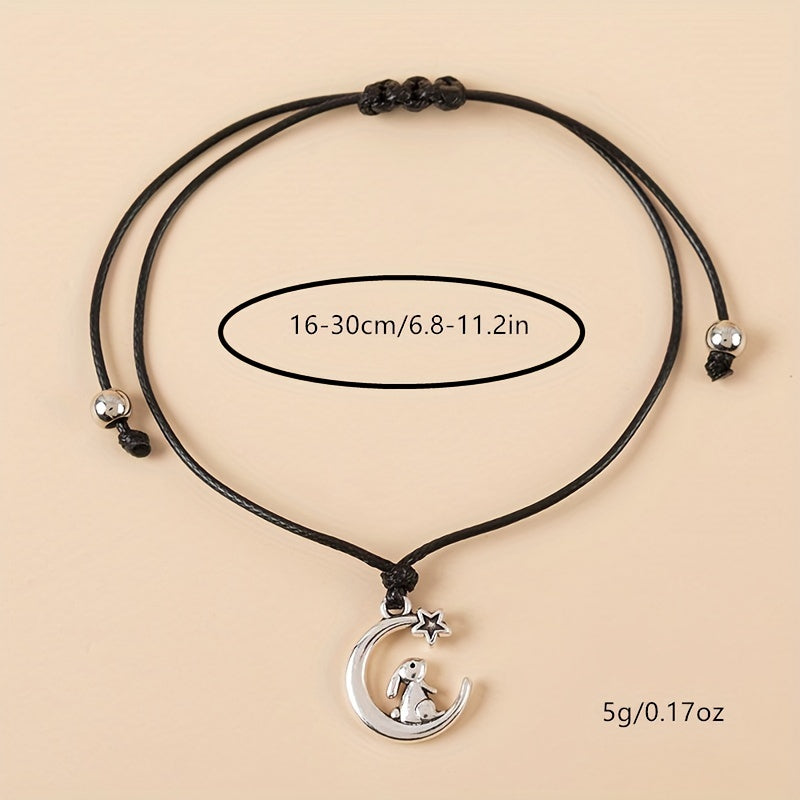 Rabbit Moon Braided Bracelet Adjustable Hand Jewelry Decor 1 Pc