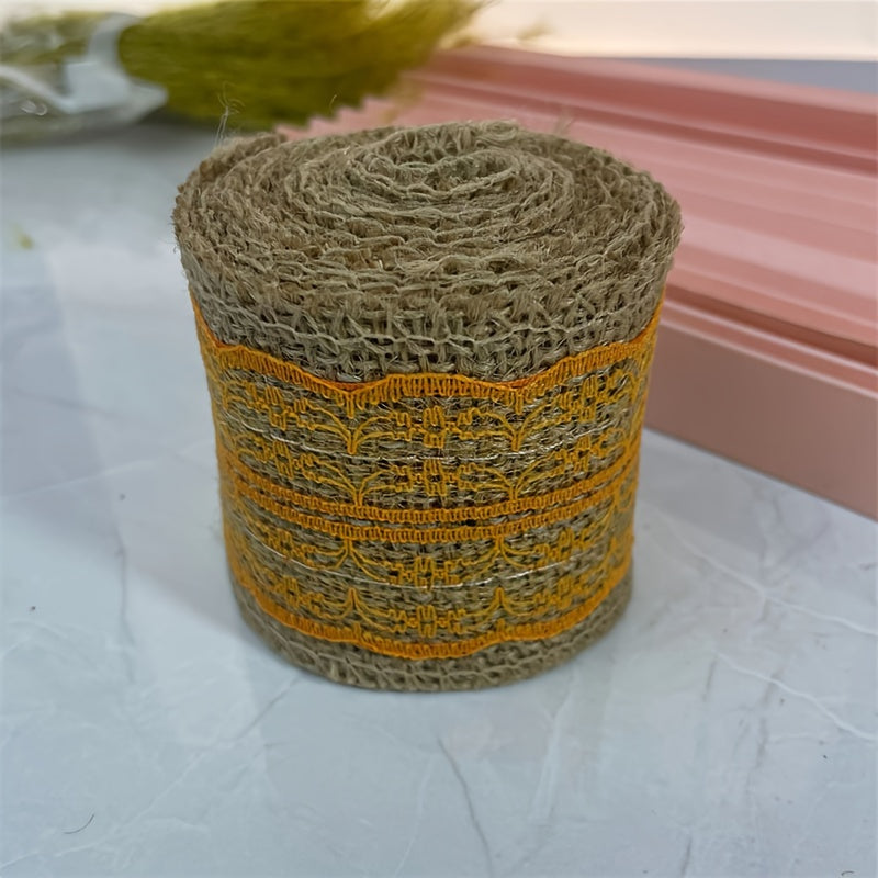 Linen Woven Ribbon Roll Yellow Jute Cotton Edge Burlap Decorative