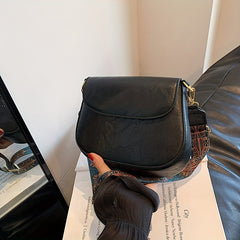 Vintage Solid Saddle Bag Minimalist Shoulder Bag Retro Pattern Strap