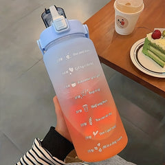 2L Gradient Plastic Water Bottle With Straw