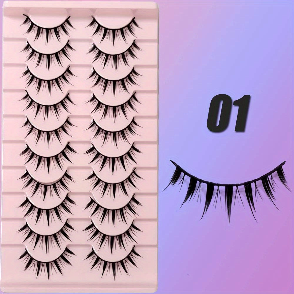 10 Pairs 3D Natural False Lashes Fluffy Soft Cross Manga Wispy Extension Makeup