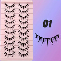 10 Pairs 3D Natural False Lashes Fluffy Soft Cross Manga Wispy Extension Makeup