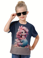 3D Mermaid Graphic Short Sleeve T shirt for Girls Boys