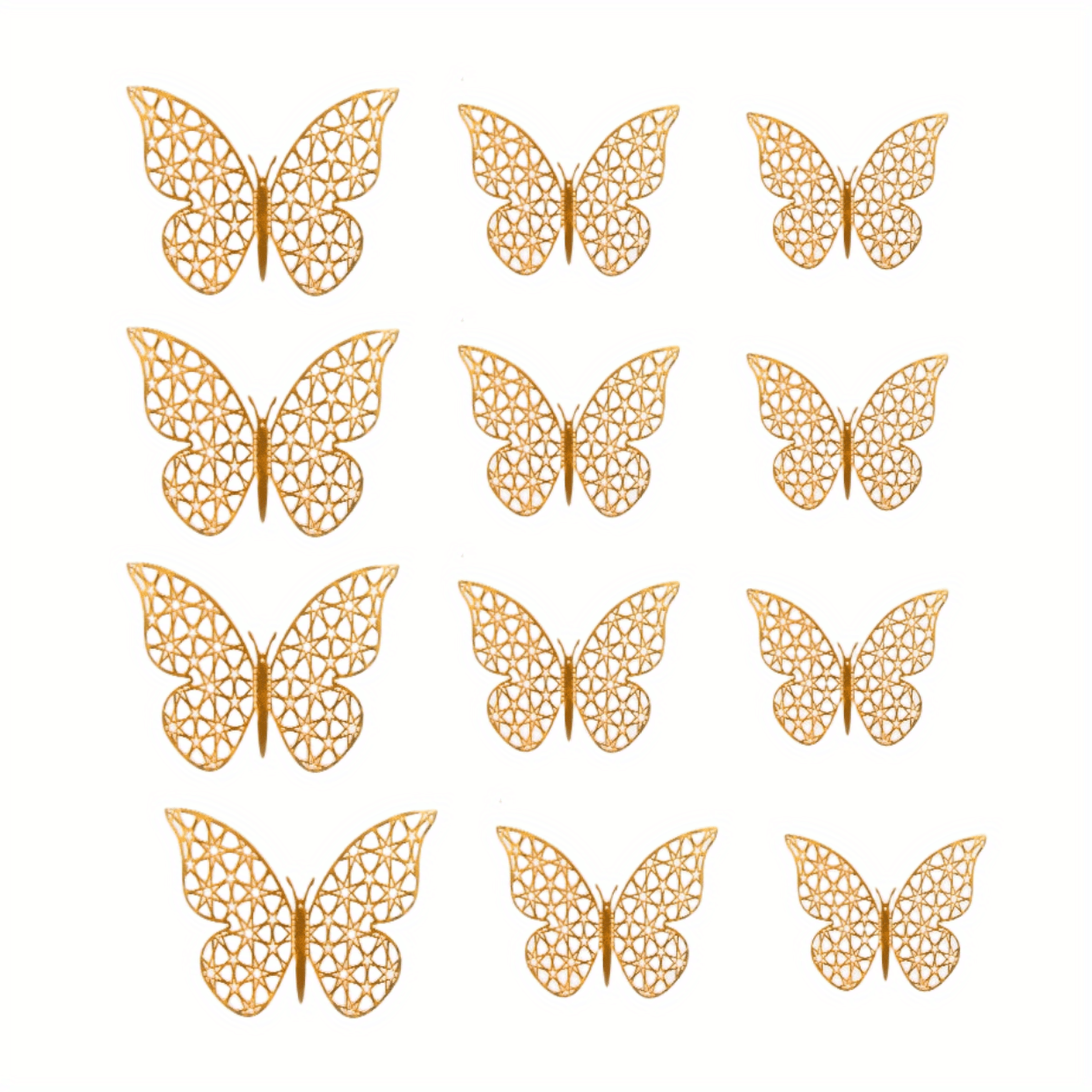12pcs Golden Hollow Butterfly Cake Toppers for Birthday Wedding Theme Parties