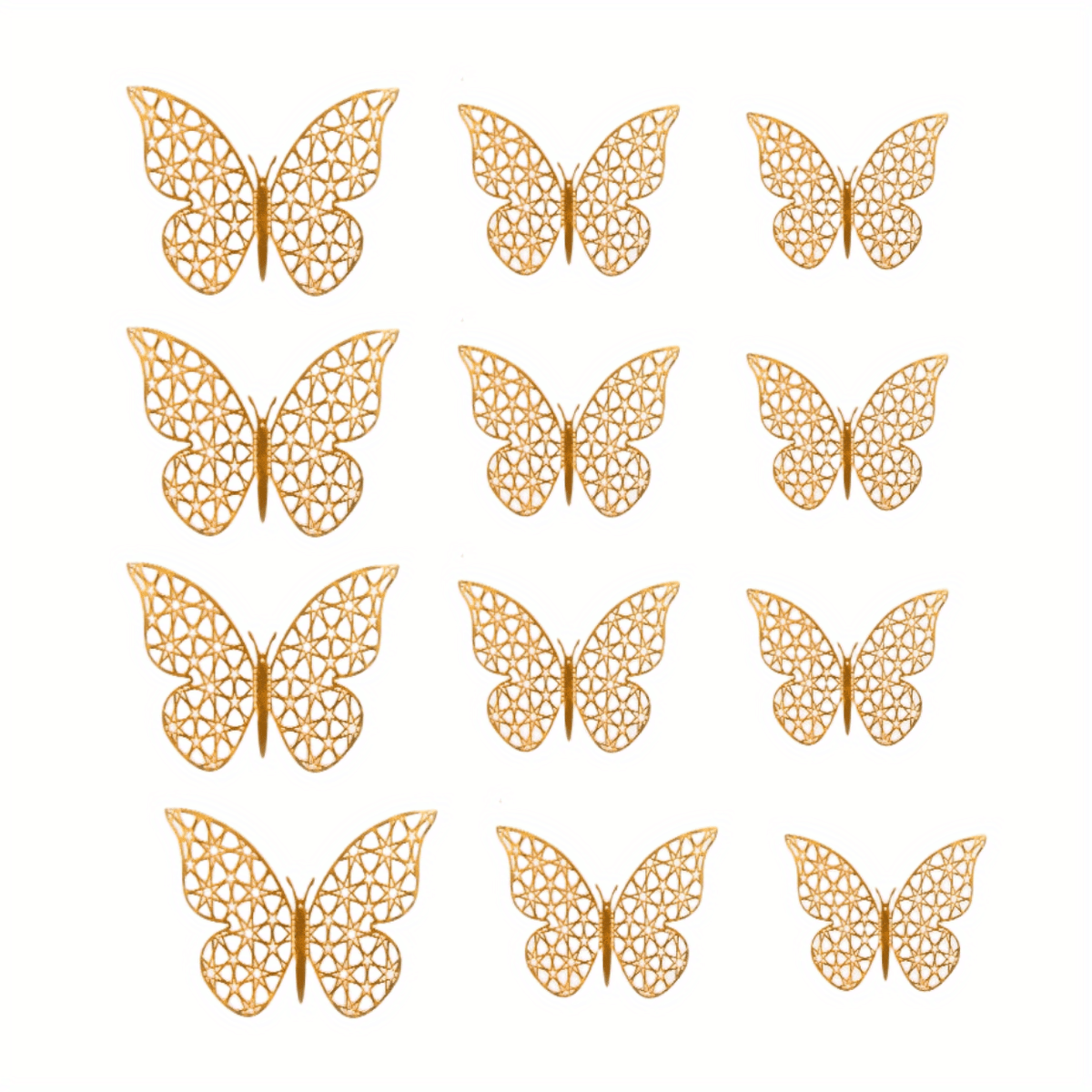 12pcs Golden Hollow Butterfly Cake Toppers for Birthday Wedding Theme Parties