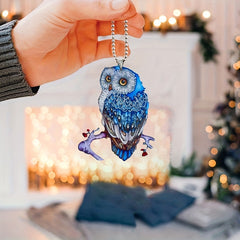 Acrylic Owl Car Rearview Mirror Pendant Fan Keychain Decoration