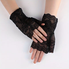 Lace Fingerless Gloves Women Half Finger Cycling Sunscreen Solid Gloves