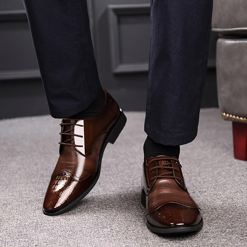Crocodile Print Leather Pointed Toe Dress Shoes