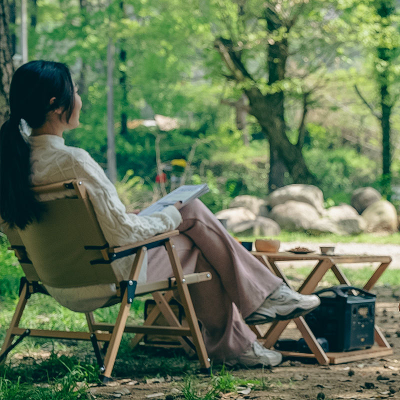 Foldable Outdoor Camping Chair with Wooden Frame