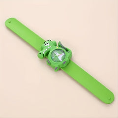 Green Crocodile Quartz Watch With Silicone Strap For Girls