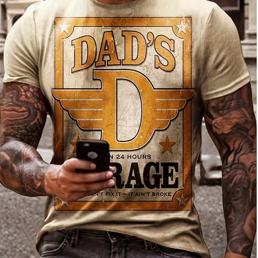 ''DAD'S GARAGE'' Pattern Print Men's Short Sleeve Comfy T shirt Graphic Tee