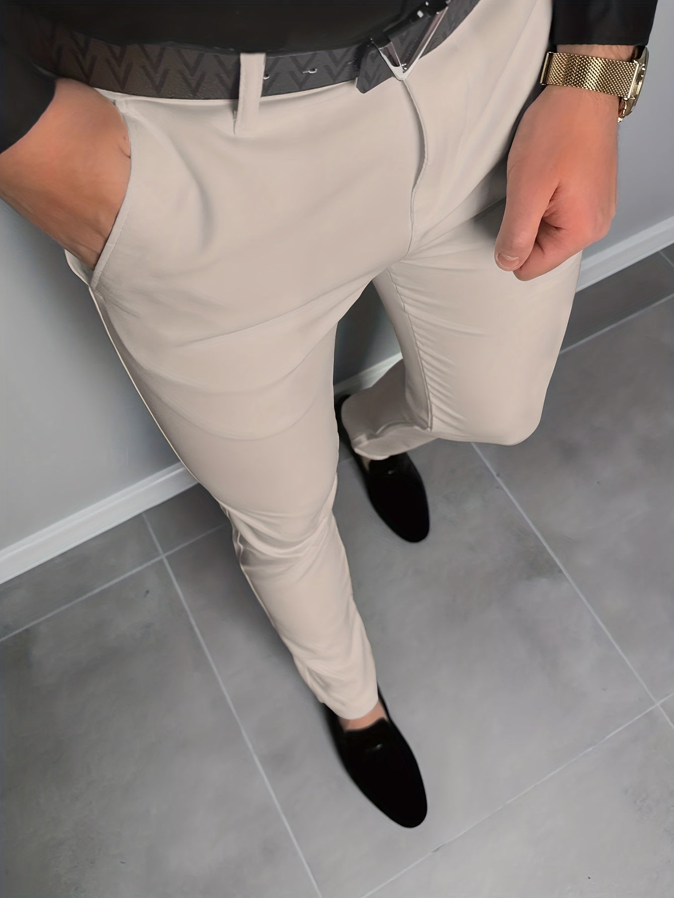 Slim Fit Stretch Dress Pants Men Semi-Formal Business Slacks