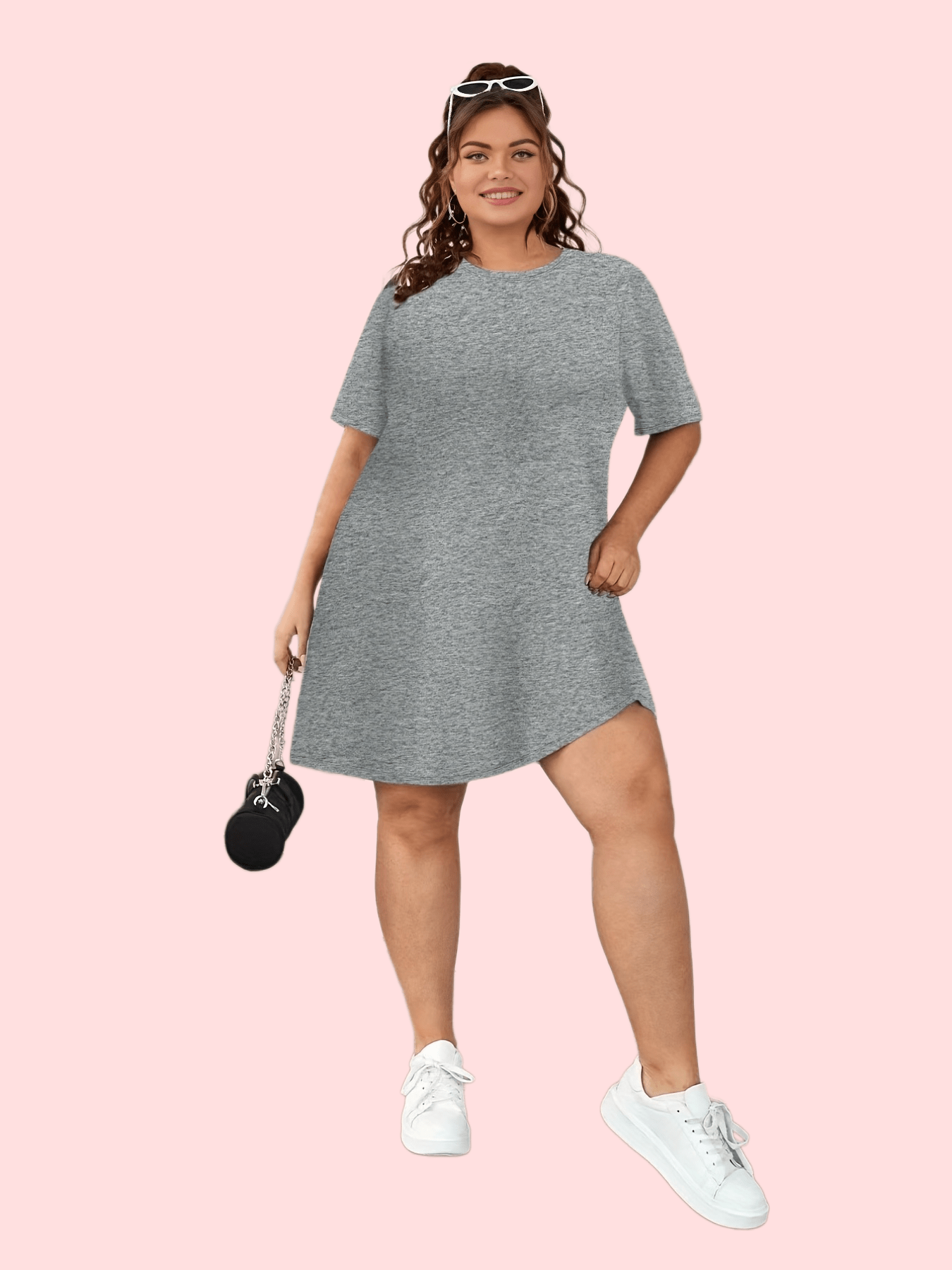  Solid Round Neck Short Sleeve Tee Dress