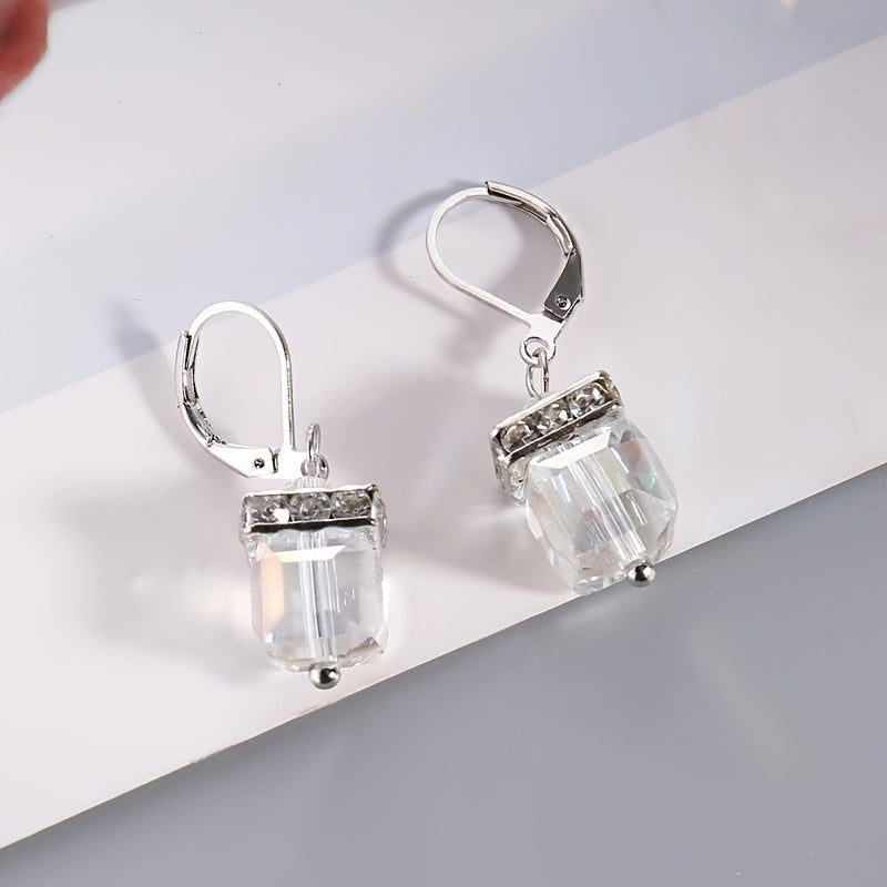 Zircon Stone Hoop Drop Earrings 925 Silver Plated Women Gift