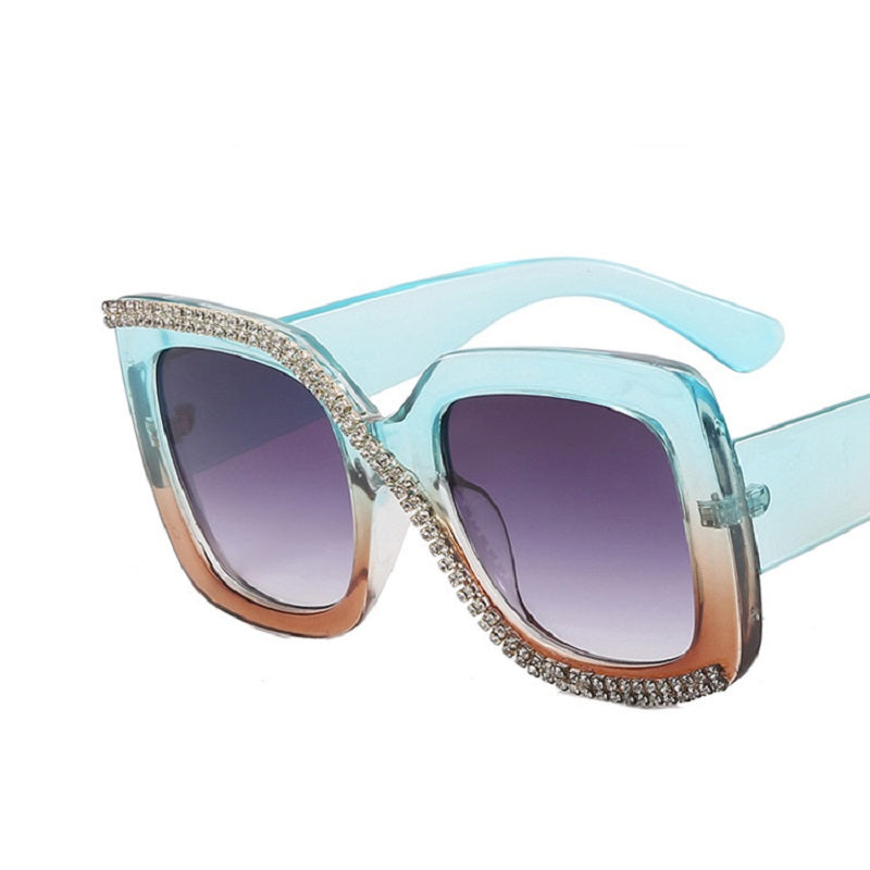 Oversized Square Frame Sunglasses with Rhinestone Decor