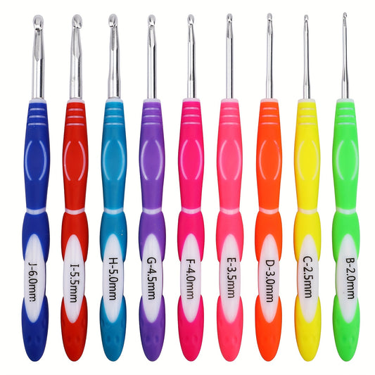 9pcs Crochet Hooks Set with Soft Grip Handles for Yarn Craft