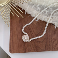Camellia & Faux Pearl Necklace Female Clavicle Summer Accessories