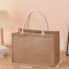 Retro Burlap Tote Bag Large Capacity Waterproof Handbag for Moms