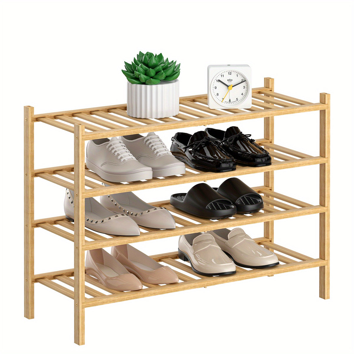4 Tier Bamboo Shoe Rack Storage Shelf