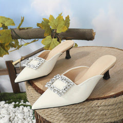 Women's Rhinestone Kitten Heels Slingback Sandals Wedding Low Heels