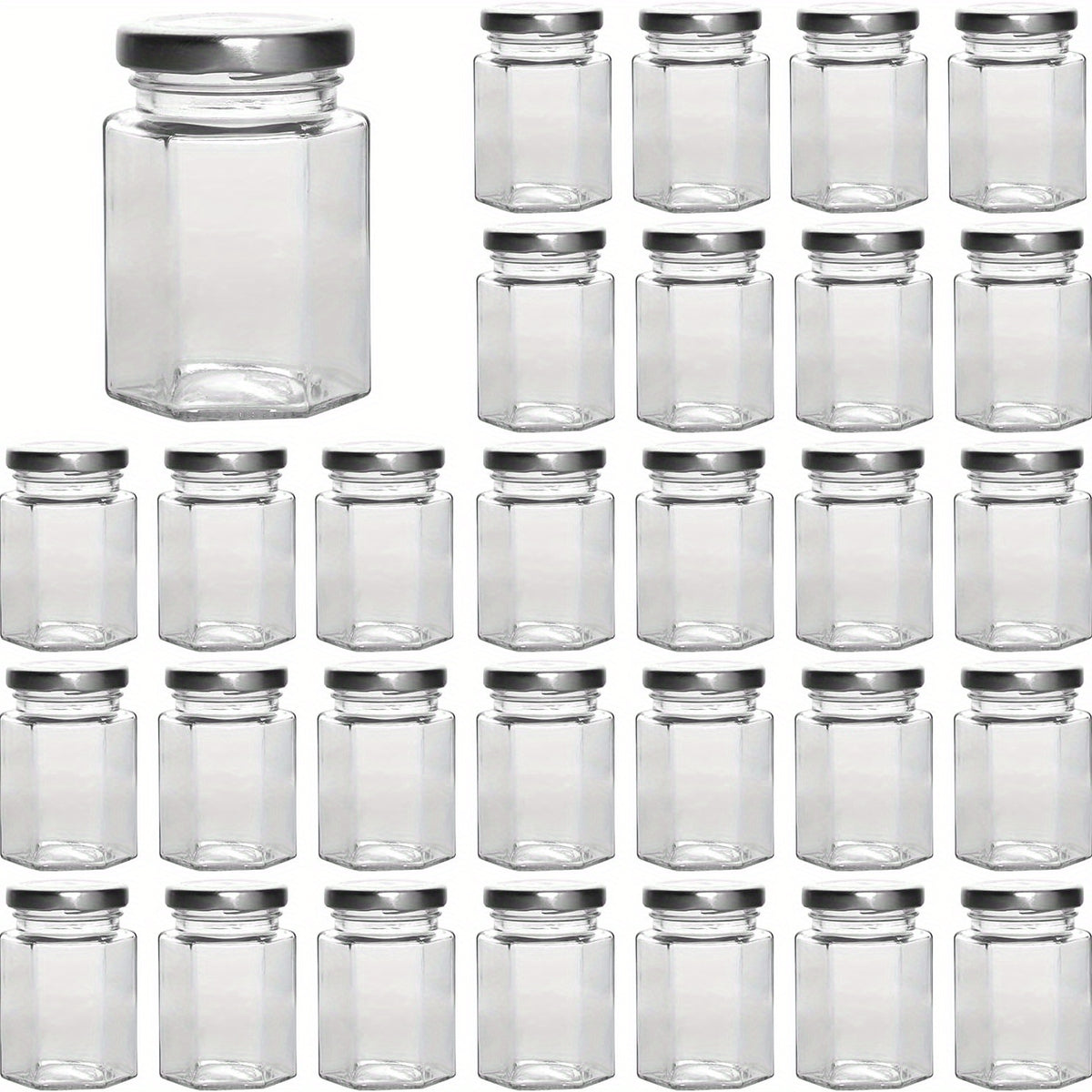 30pcs 4oz Hexagonal Glass Bottles with Lids for Canning Spices Weddings DIY