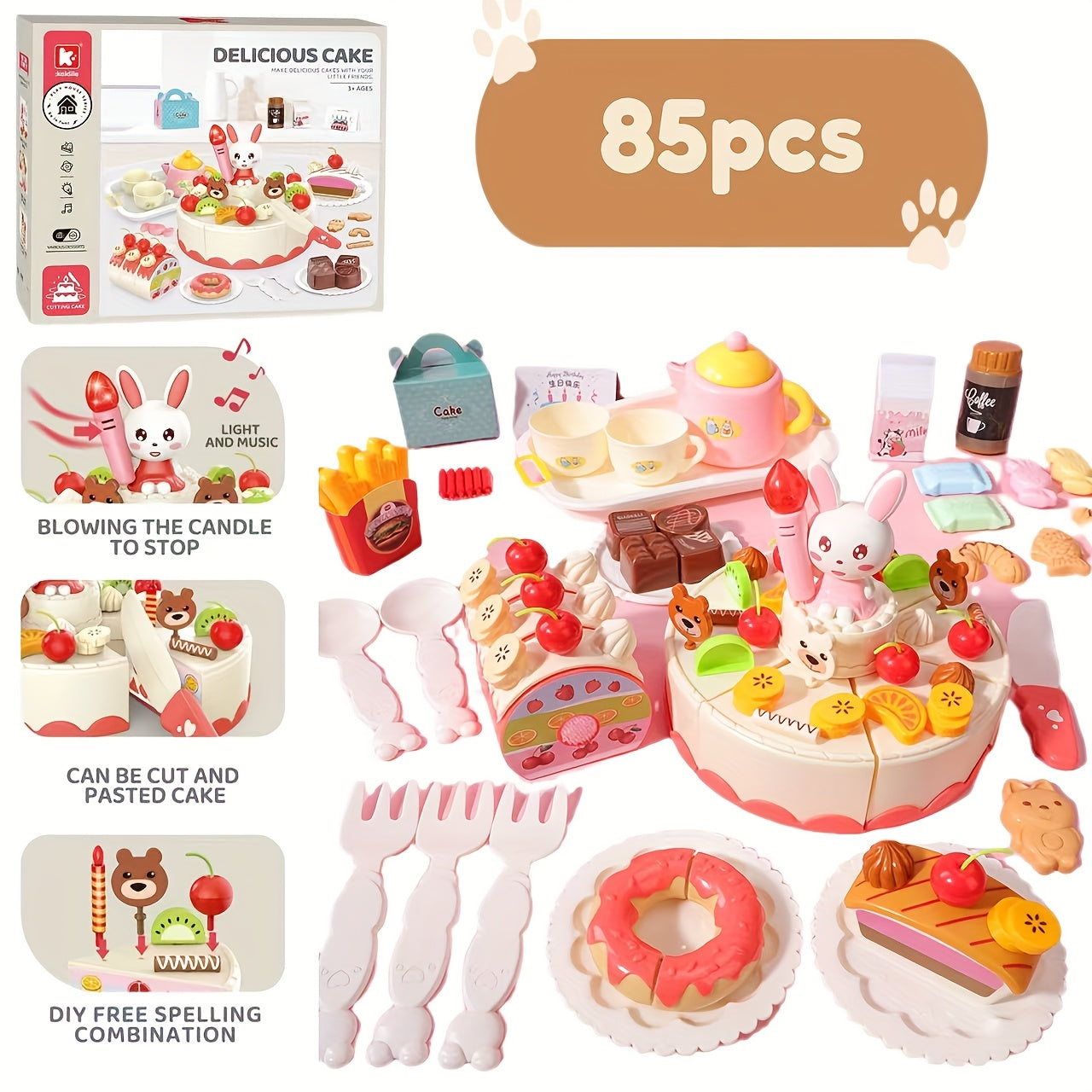 Toy Cake Cutting Fruit Afternoon Tea Set for Kids