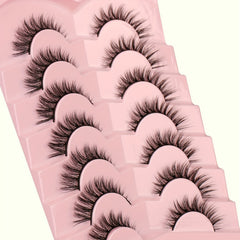 7 Pairs Natural Look Cat Eye Lashes Short Fluffy 3D Faux Mink Strip Lashes