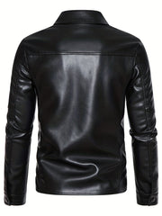 Men's Flap Pockets PU Biker Jacket