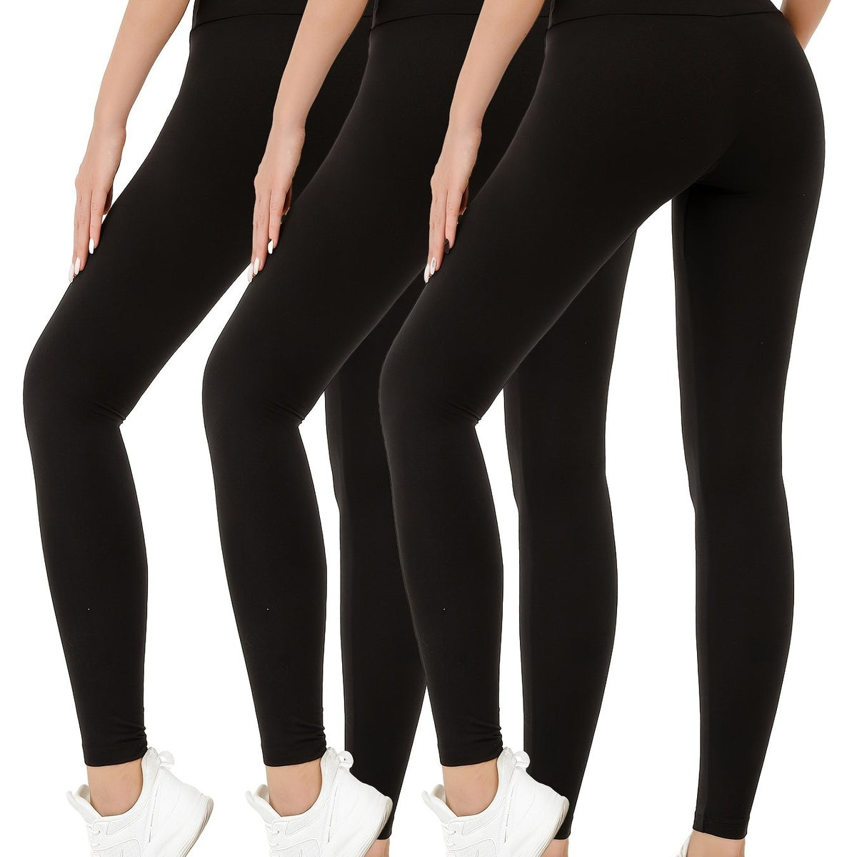Soft Solid Sports Leggings For Women High Waisted Tummy Control