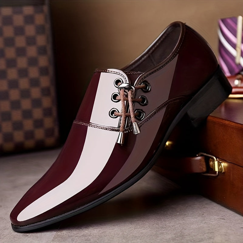 Men's Pointed Toe Smart Casual Dress Shoes With Elastic Lace Buckle