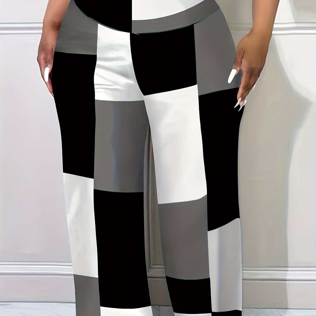  Colorblock High Rise Flare Leg Trousers